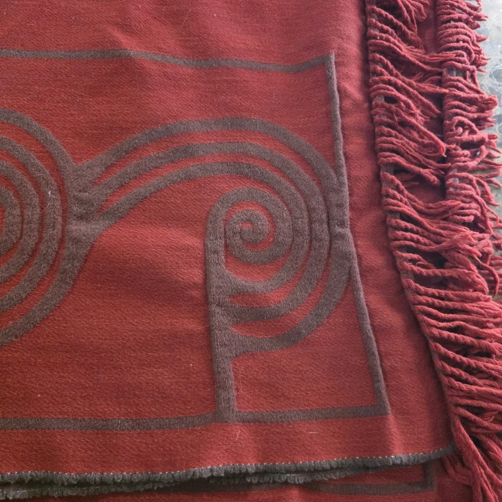 Maxwell Rodgers New Zealand Wool & Angora Throw Blanket Red Koru Wave 54x70